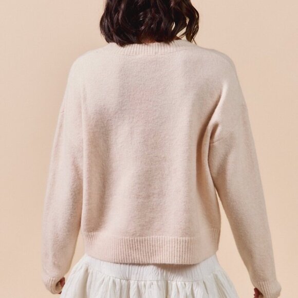 SO ME Embroidered Ribbon Round Neck Sweater - Picture 3 of 6